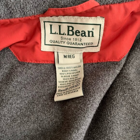 L.L Bean Coat Mens Medium Red Orange Thinsulate Bomber Jacket Fleece Lined Zip - Picture 9 of 13